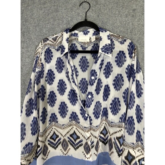 CHICOS Blouse Womens 3 XL Top Short Sleeve Sheer Cuffed Arms V Neck Relax - Picture 2 of 7